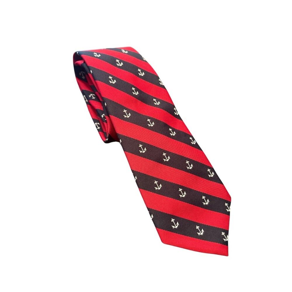 NWT Vintage Alynn Neckwear Neck Tie Anchors Stripes Nautical Red White Blue